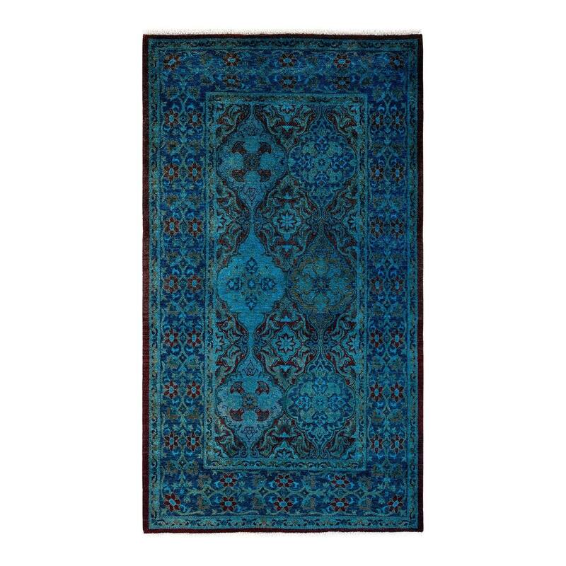 Overton Hand Knotted Wool Vintage Inspired Modern Contemporary Overdyed Blue Area Rug - 3' 2" x 5' 8"