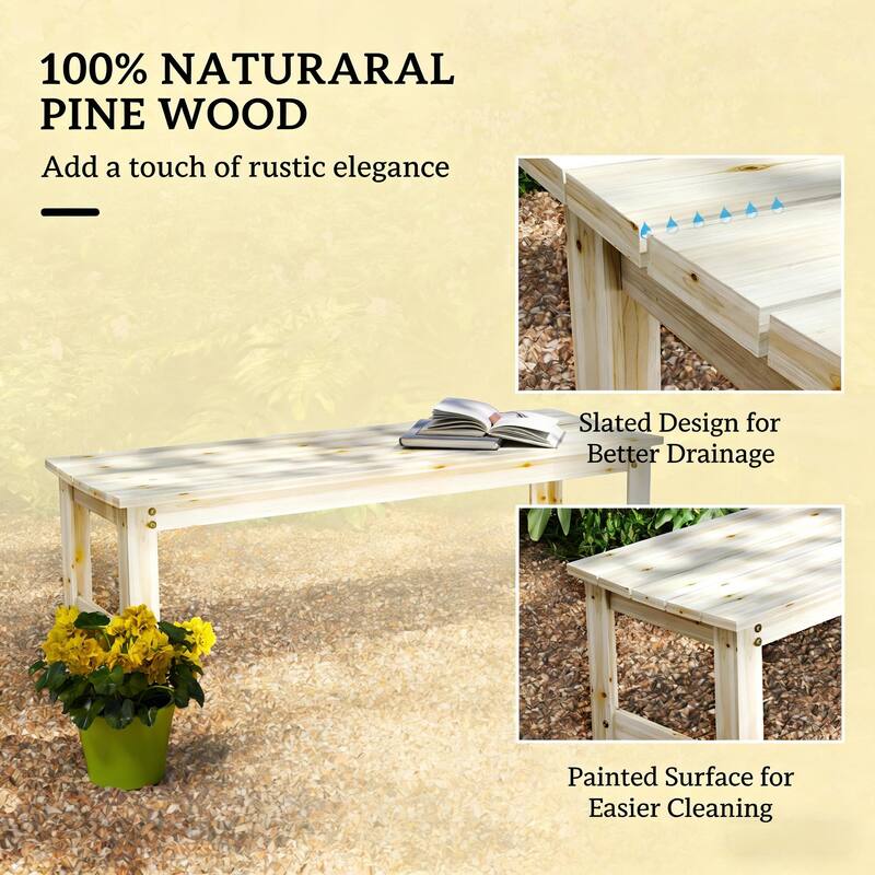 GDFStudio - Solid Pine Wood Backless Outdoor Slatted Bench for Garden and Patio
