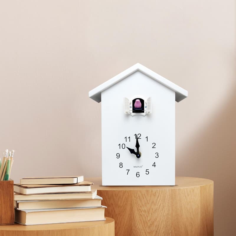 Walplus White Minimalist Cuckoo Clock Colorful Window 4 Changeable Birds
