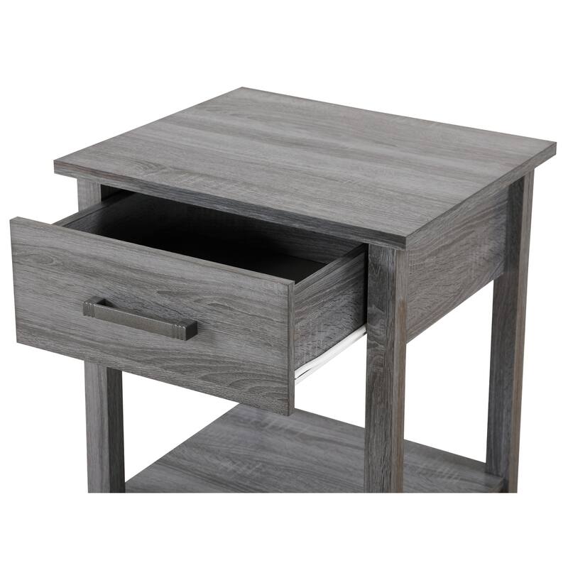 Grey Nightstand 24x20x19 Modern Compact Bedside Table with Chic Neutral Finish, Sturdy Build and Stylish Bedroom Appeal