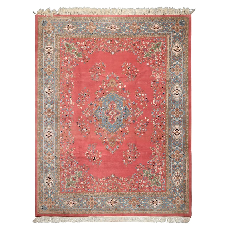 9x12 Hand Knotted Wool Pink Kashaan Traditional Botanical Plush Pile Area Rug - 9' x 12'