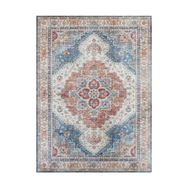 Creative Home Ideas Washable Skid-Resistant Chenille Rug - 8x11 feet - Posy Blue