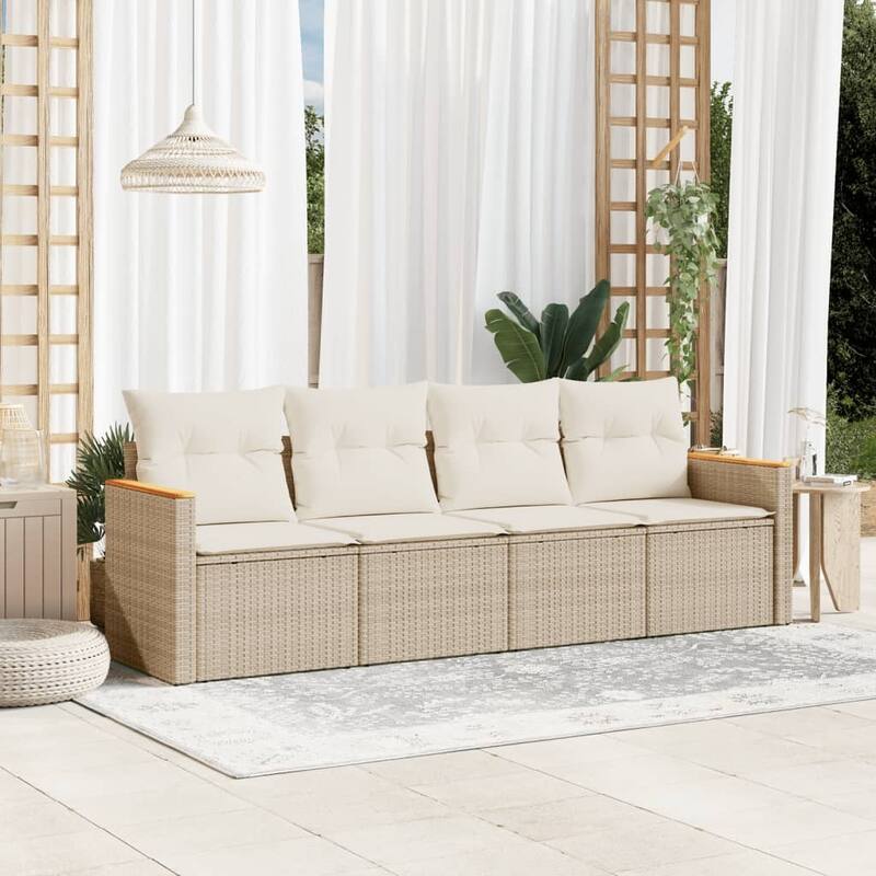 vidaXL Patio Sofa Set with Cushions Outdoor Conversation Furniture Poly Rattan - Beige Large Without table