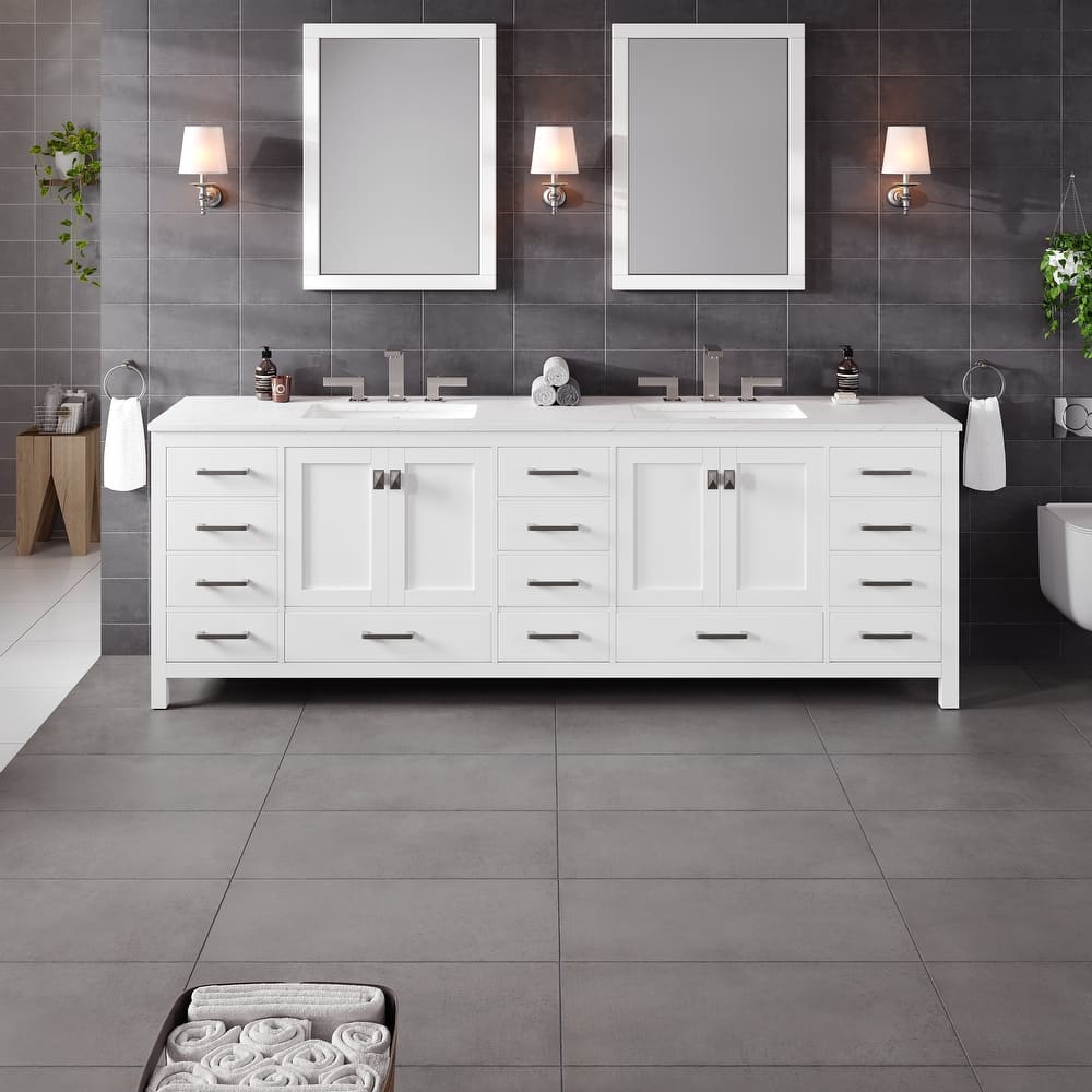 Aberdeen 96 in. Double Sink Bath Vanity with Carrara Quartz Top and Undermount Porcelain Sinks - 96"