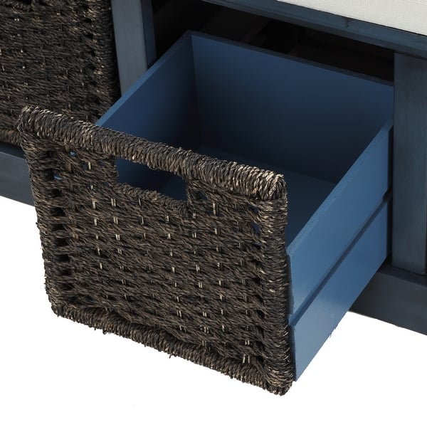 Entryway Storage Bench With Cushion And Basket Overstock 31959401