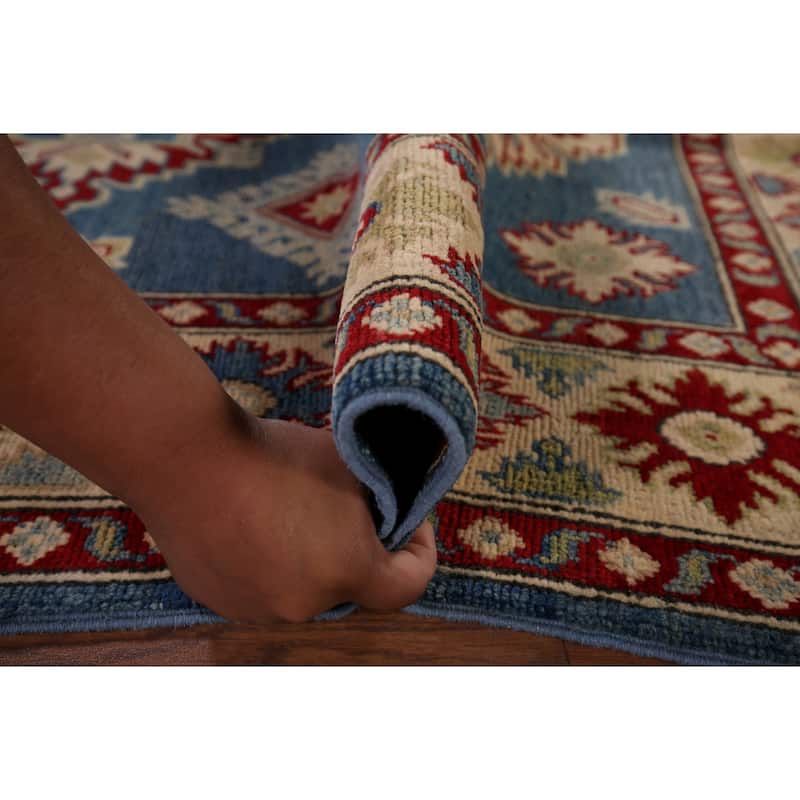 Blue Kazak Accent Rug Hand-Knotted Wool Carpet - 3'10" x 6'3"