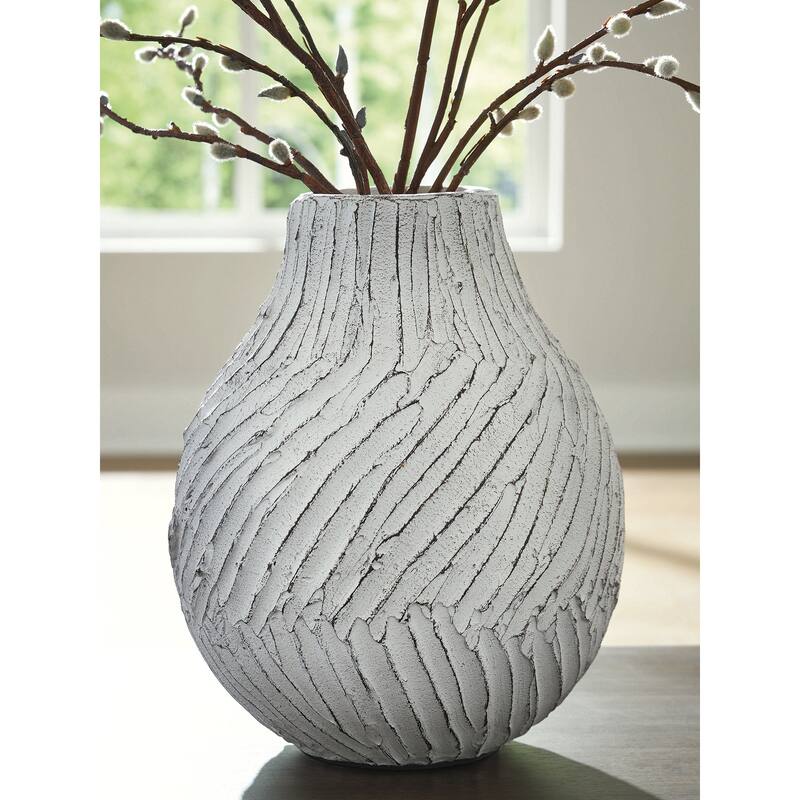 Signature Design by Ashley Shelvie White/Black Vase - 9.5" W x 9.5" D x 11.75" H