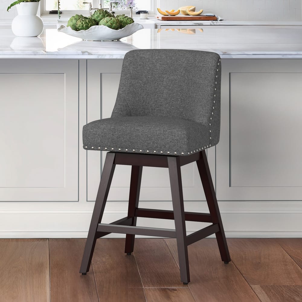 Modern 26 in. H Counter Height Bar Stools Upholstered 360 Free Swivel Counter Stools with Nailhead Trim