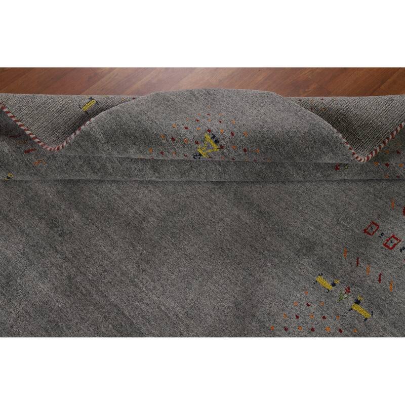Hand Knotted Oriental 100% Wool Carpet Tribal Tribal Greys & Charcoal Gabbeh Area Rug - 7' 10'' X 5' 1''