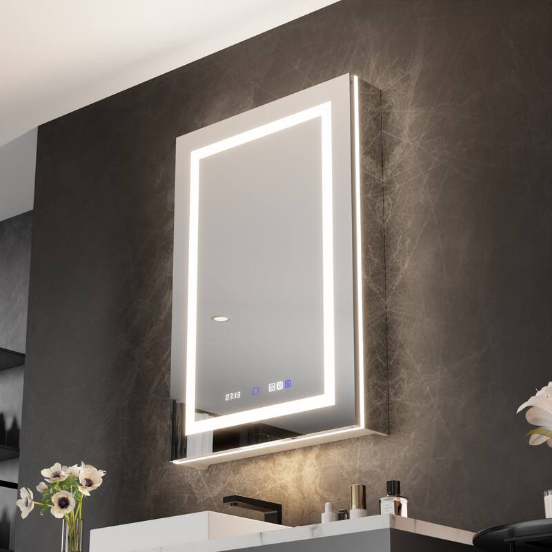 36'' H Recessed or Surface Mounted Bathroom LED Mirror Cabinet With Defogger, Dimmer, 10x magnifying
