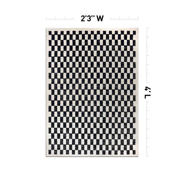 dimension image slide 11 of 14, Contemporary Checkered Area Rug