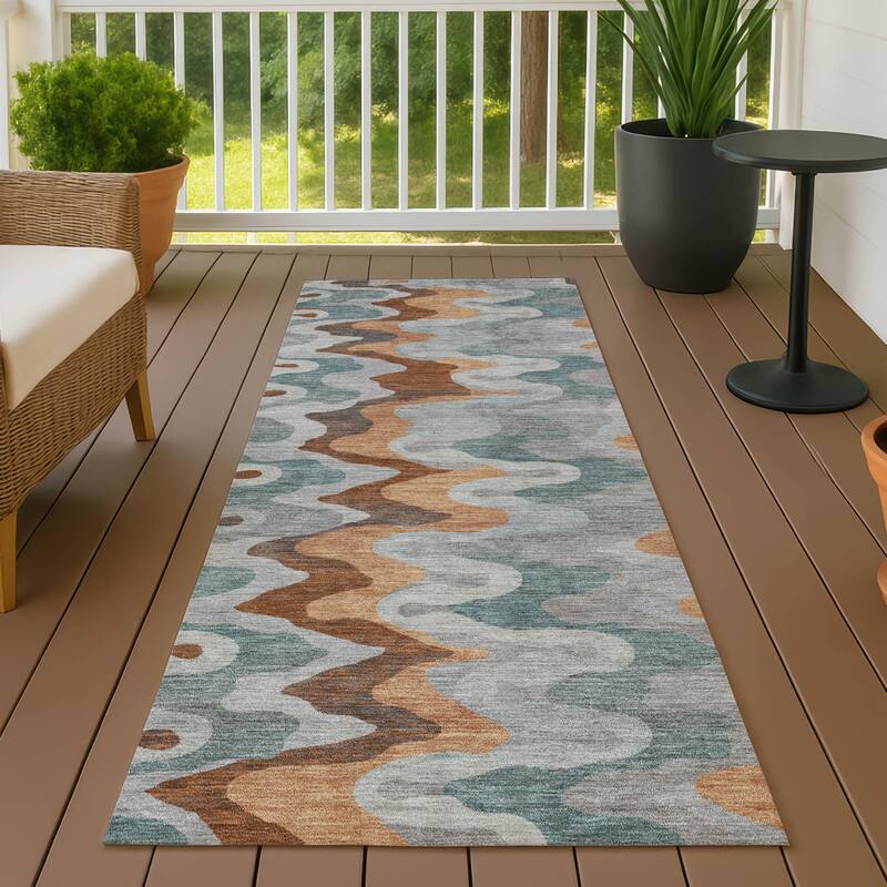 Machine Washable Indoor/ Outdoor Modern Mason Chantille Rug - Silver - 2'3" x 7'6"
