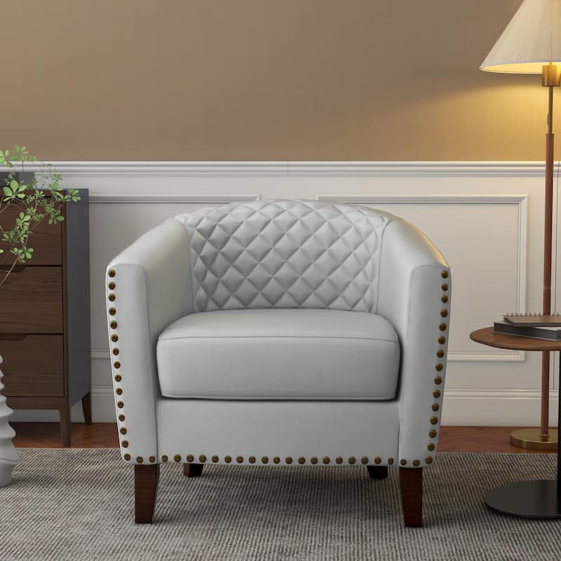 Modern Armchair Faux Leather Nailhead Trim Swivel Accent Chair