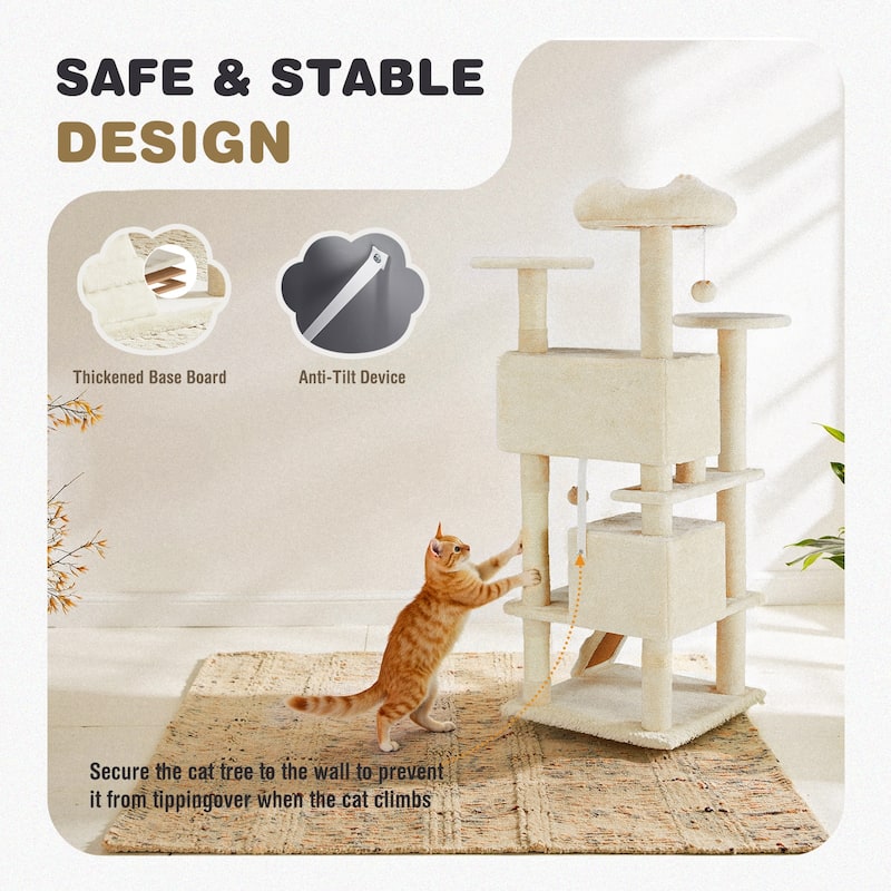 Cat Tree Tower with Scratching Posts and Cond,Multi-Level Kitty Climber for Indoor Cats