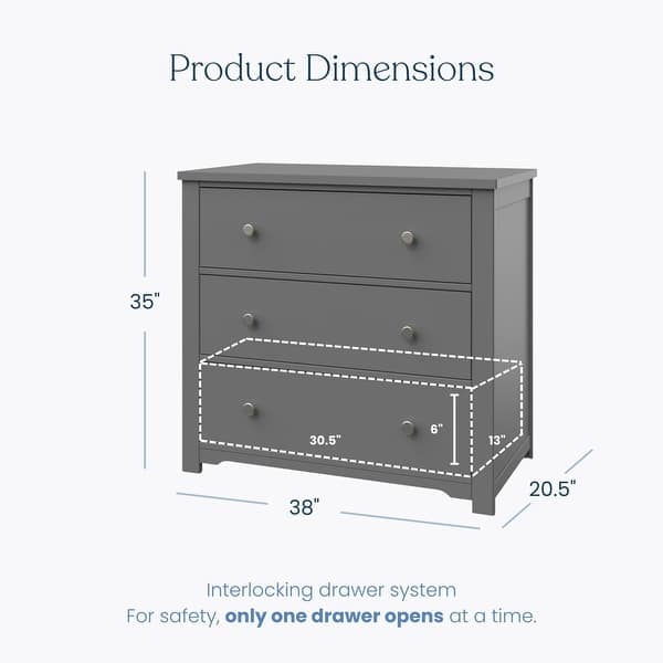 dimension image slide 2 of 6, Child Craft Harmony 3-drawer Dresser with Dressing Kit