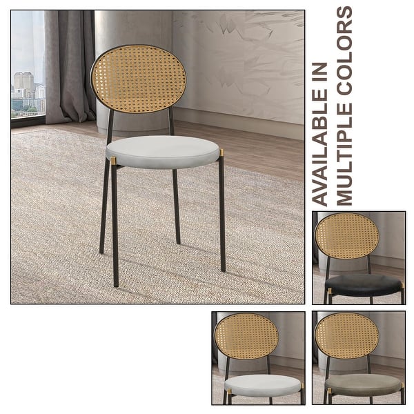 dimension image slide 1 of 11, Leisuremod Euston Modern Velvet/Leather Dining Chair - Minimalist Wicker Back Accent Chair for Home Living Room & Kitchen