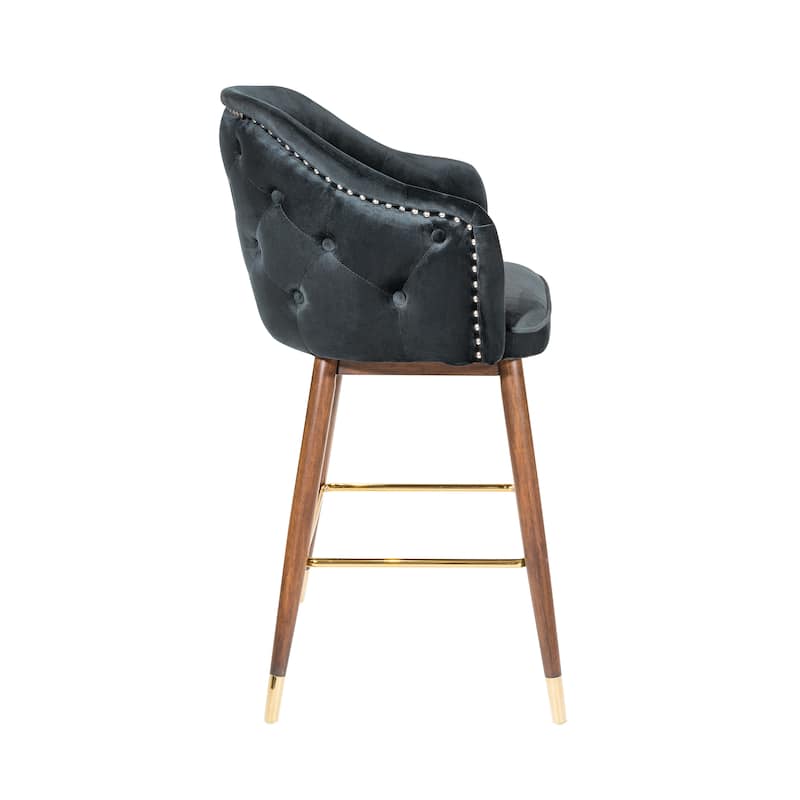 Porthos Home Orla Velvet Upholstered Bar Stools with Rubberwood Legs, Set of 2