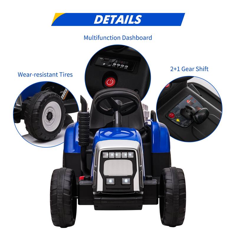 12V Ride on Tractor with Trailer & Remote Control Speed Up to 5mph