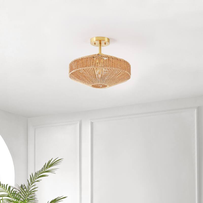 SAFAVIEH Lighting Berra 13.5" Flush Mount - 13.5" x 13.5" x 13" - withD/H - Natural/Gold - 16Wx16Dx12H