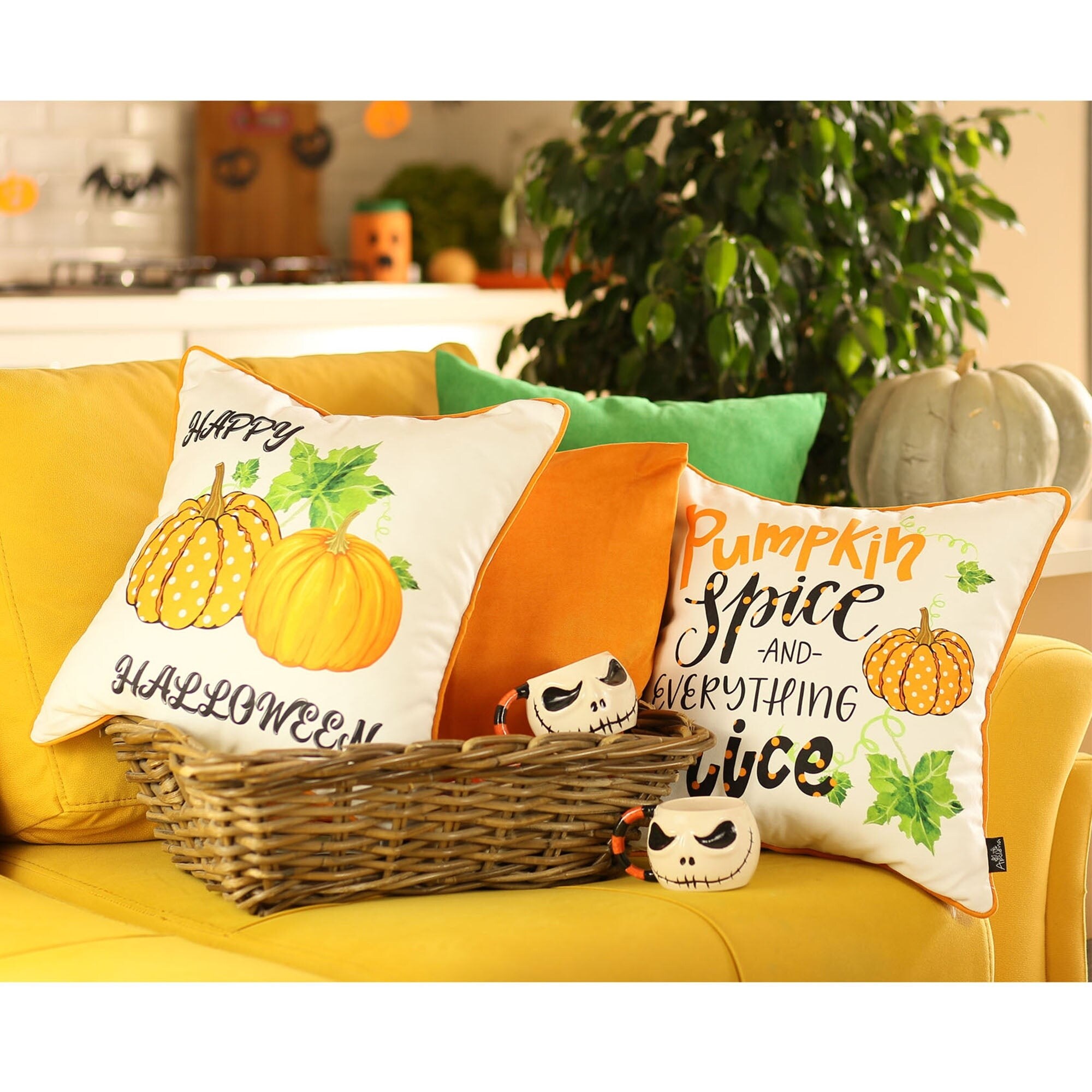 Glitzhome Fall Decor 18x18 Cotton Embroidered Pumpkin Pillow Cover, Indoor  Use, White, Hidden Zipper