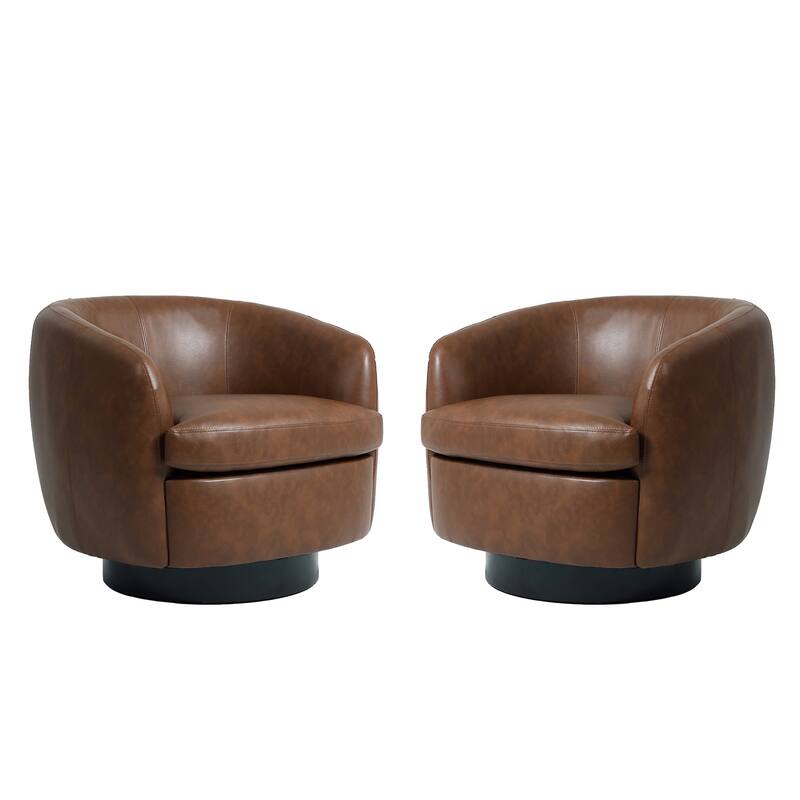 UIXE 2 Set Modern PU Leather Swivel Barrel Chairs Rounded Accent Chair