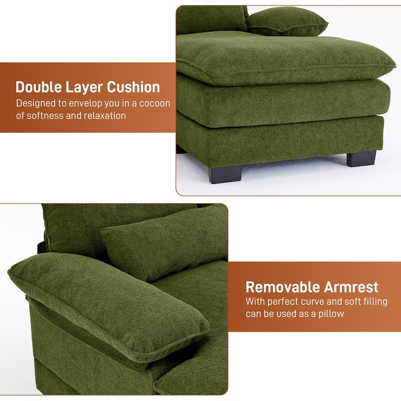 Ouyessir Soft Chenille Fabric U-shaped Sectional Sofa Set with Doudle Layer Cushion