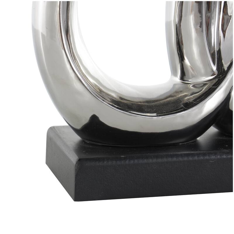 Ceramic Family 3 Figure Decorative Sculpture with Black Rectangular Base - Silver - Roche River Decor