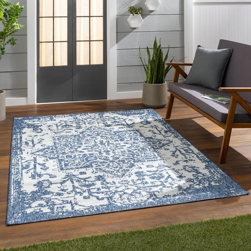 Livabliss Eagean Updated Traditional Medallion Indoor / OutdoorArea Rug