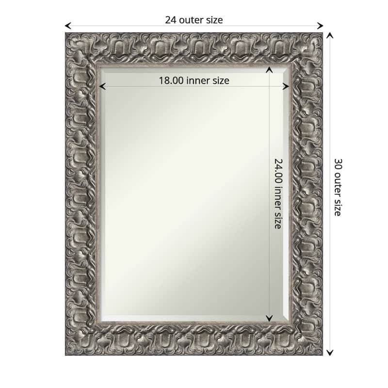 Beveled Wood Bathroom Wall Mirror - Silver Luxor Frame - Outer Size: 24 x 30 in