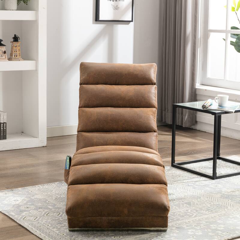 Roomfitters Linen Massage Chaise Lounge with Remote, Ergonomic Long Lounger for Bedroom, Office or Living Room