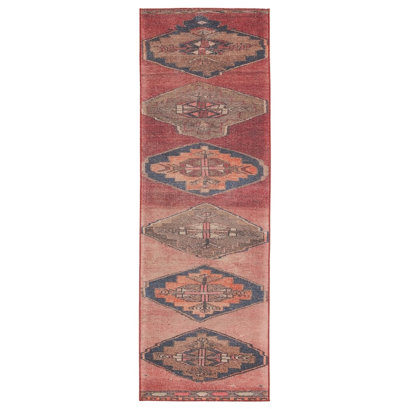 Mirta Machine Washable Medallion Pink/ Blue Area Rug - 2' 6" x 7' 6" - Runner