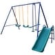 preview thumbnail 1 of 7, Blue Frame Metal Swing Set and Slide for kids Blue - Swing Set - Kids