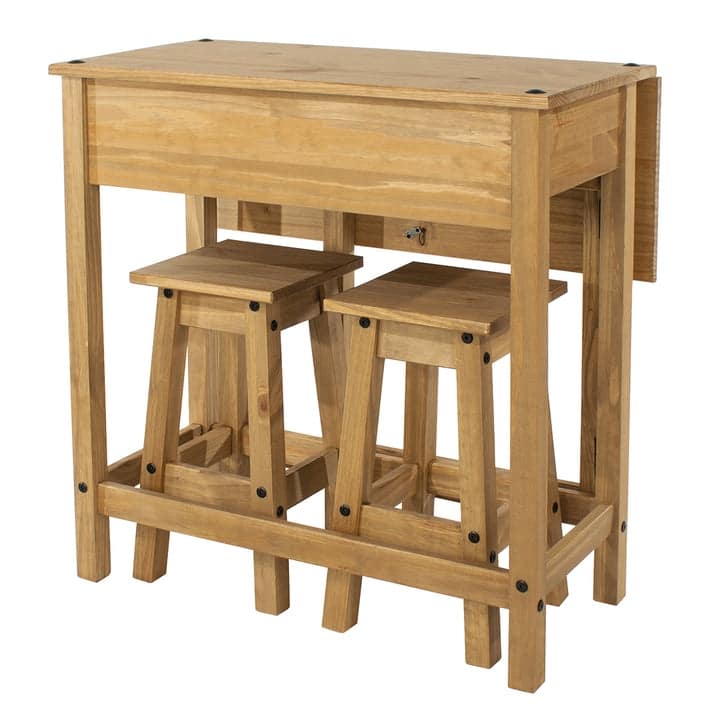 Solid Pine Drop Leaf Table 3-piece Dining Set - Antique brown color stain.