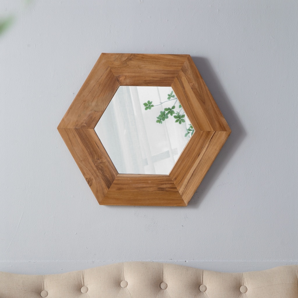 18.5" x 18.5" Hexagon Mirror with Wood Frame
