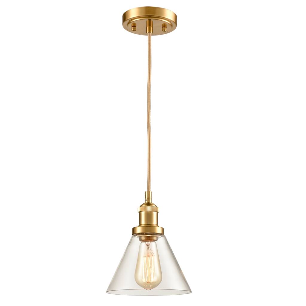 Calderone Modern Mini Glass Pendant Lights Brass Finish With Cone Shape Clear Glass Shade