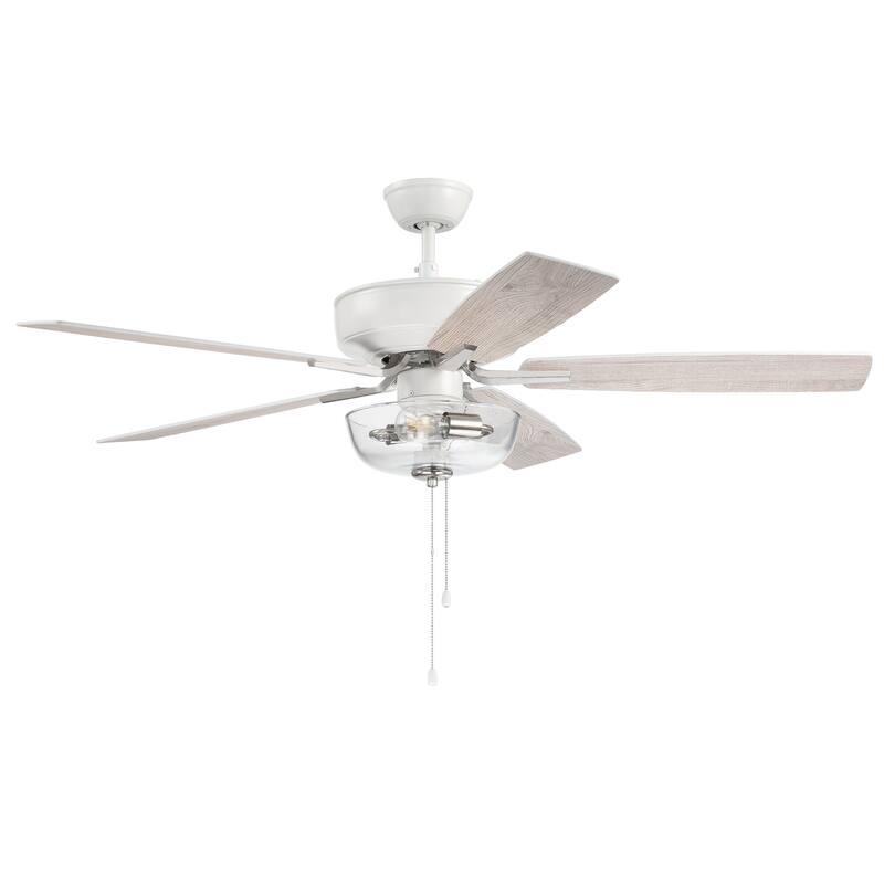 Craftmade 52" Pro Plus 101 Ceiling Fan - 52 - White/Polished Nickel w/ White/Washed Oak Blades