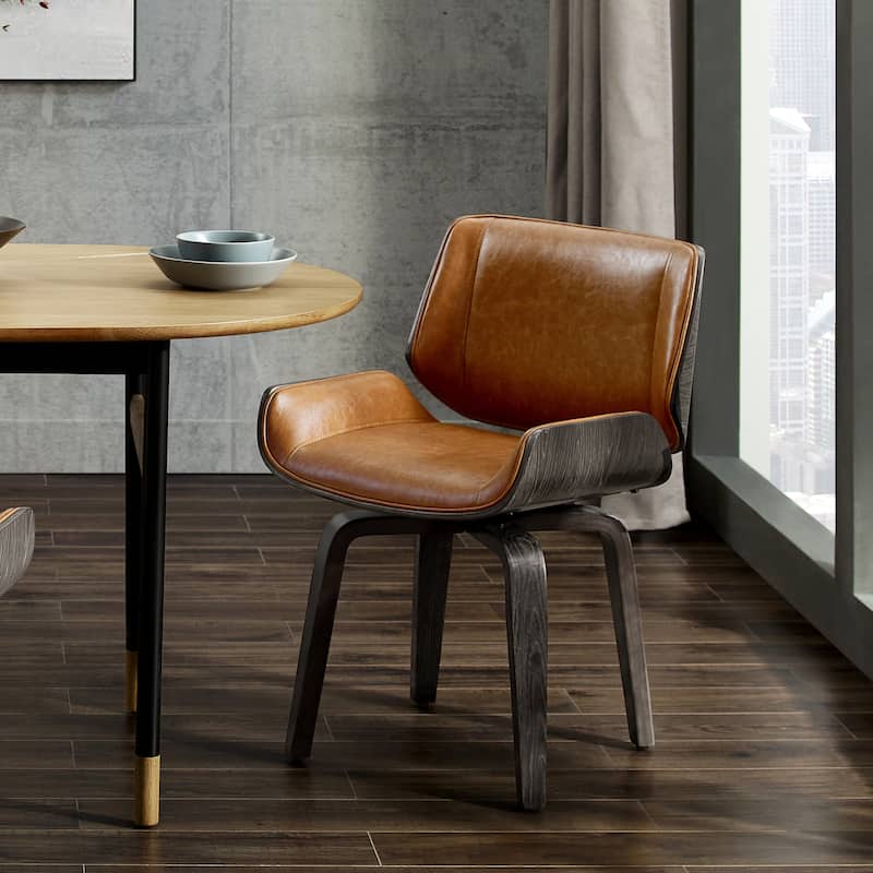 Art Leon Mid-century Faux Leather Swivel Bentwood Dining Chair