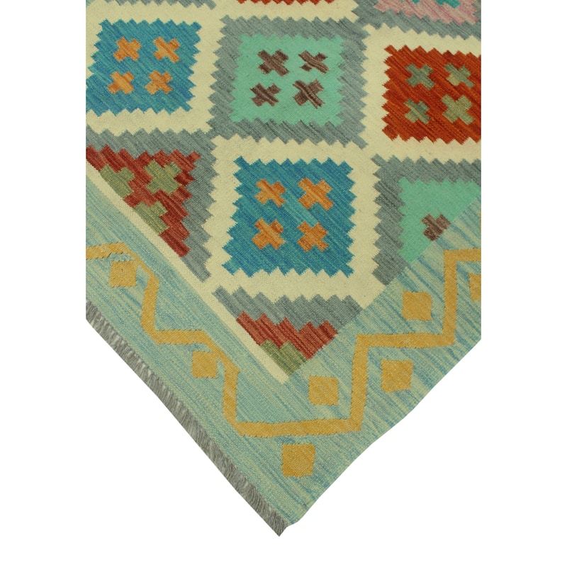 Sangat Flatweave Juliann Grey-Blue/Ivory Rug - 4'2" x 5'7"