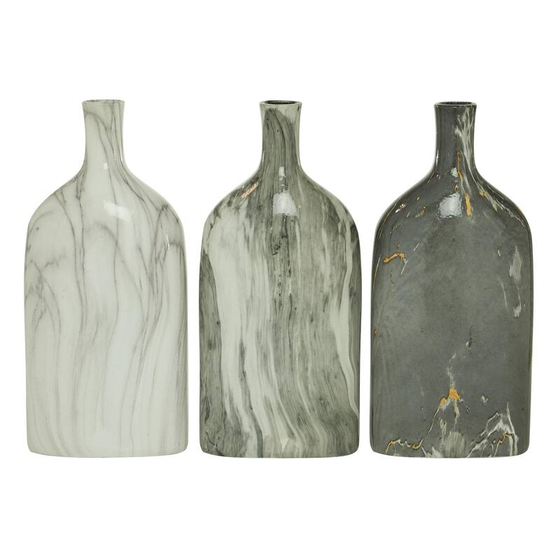 Ceramic Faux Marble Decorative Vase - Set of 3 Gray - Roche River Decor