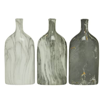 Ceramic Faux Marble Decorative Vase - Set of 3 Gray - Roche River Decor