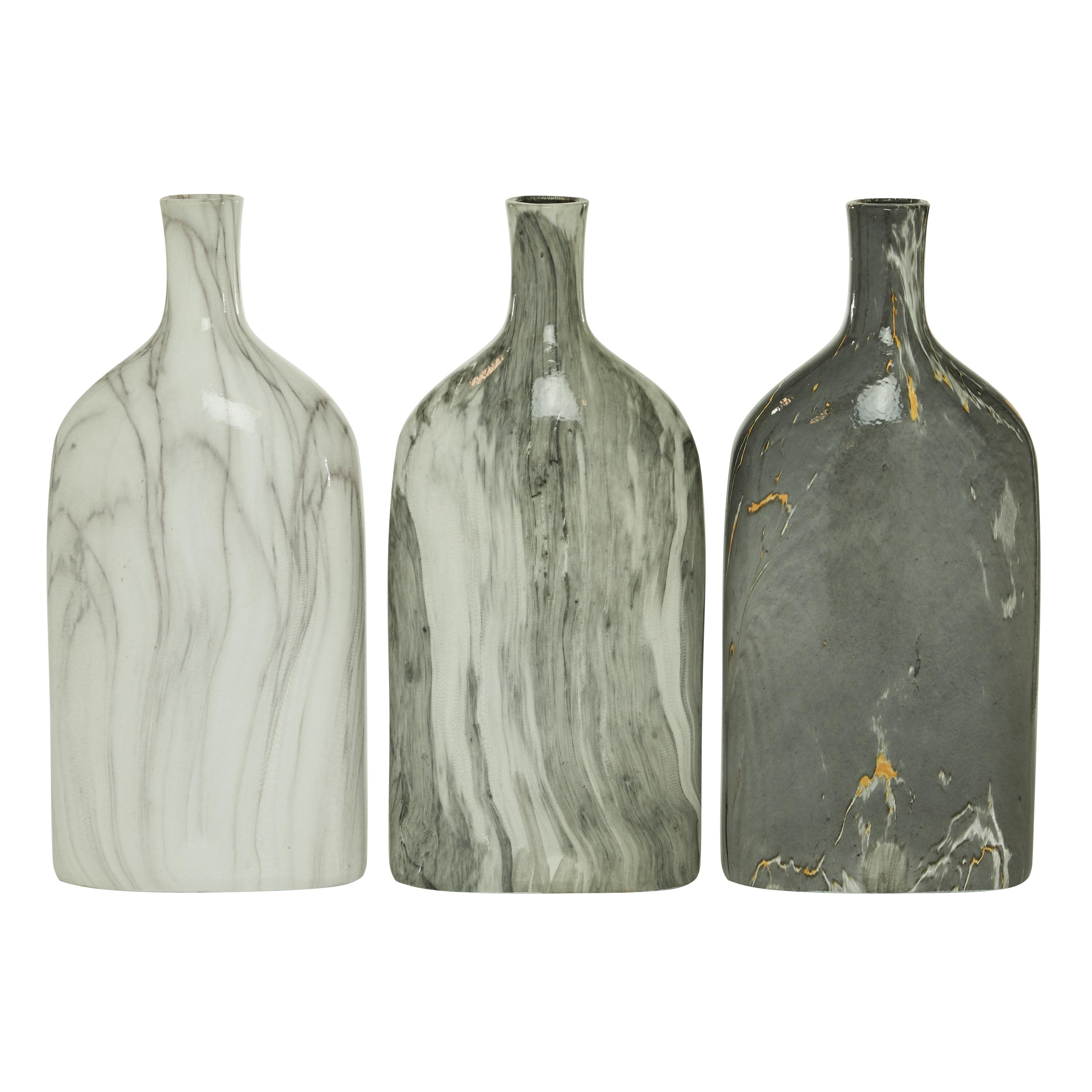 Ceramic Faux Marble Decorative Vase - Set of 3 Gray - Roche River Decor