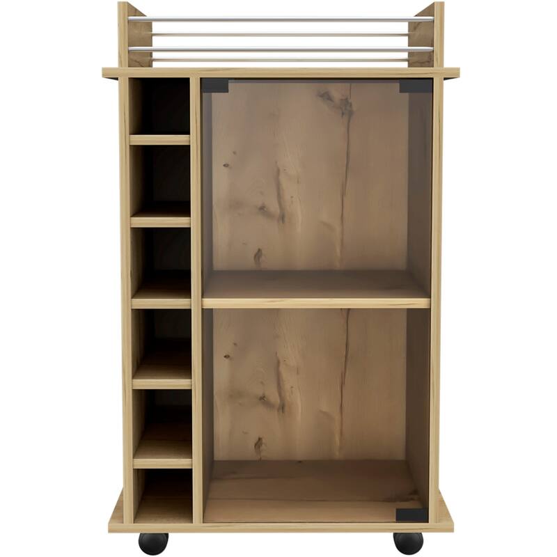 TUHOME Dukat Bar Cart,Two Shelves, Six Built-in Wine Rack and Four Casters - N/A