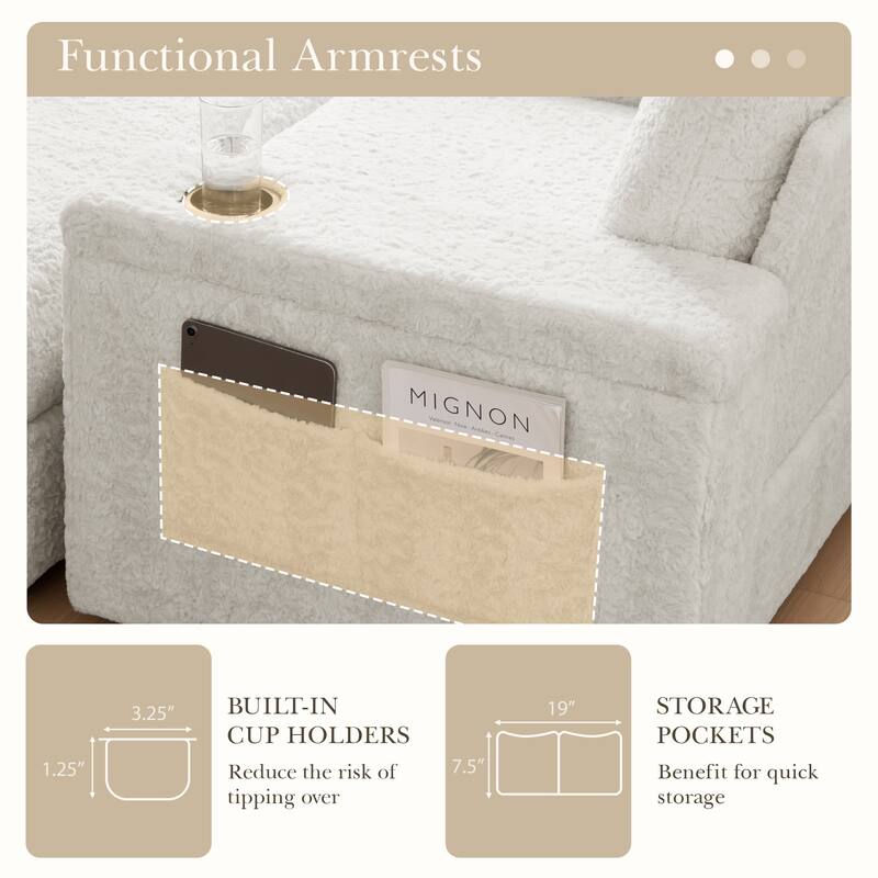 Oversized Upholstered Sleeper Chair Sofa Bed with Storage Ottoman and Armrests,Cup Holders