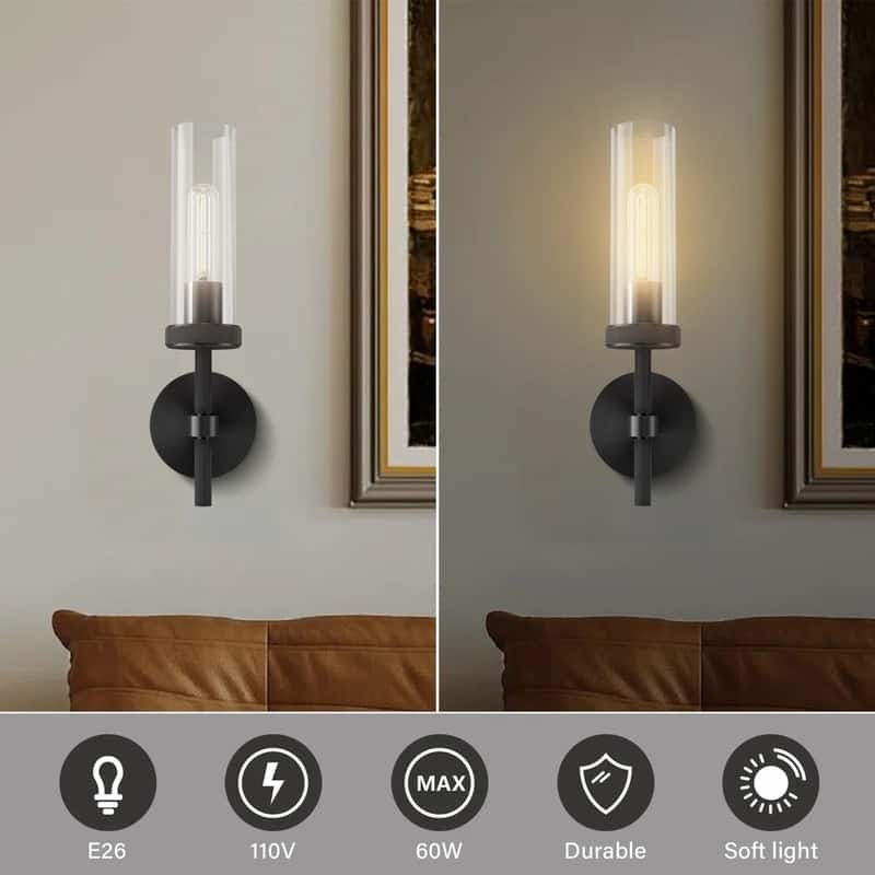KAYLA Indoor Wall Light, Brass Wall Sconces Lighting Fixture, Bathroom Vanity Wall Sconces, Glass Tube Wall Sconces(2-Sets)