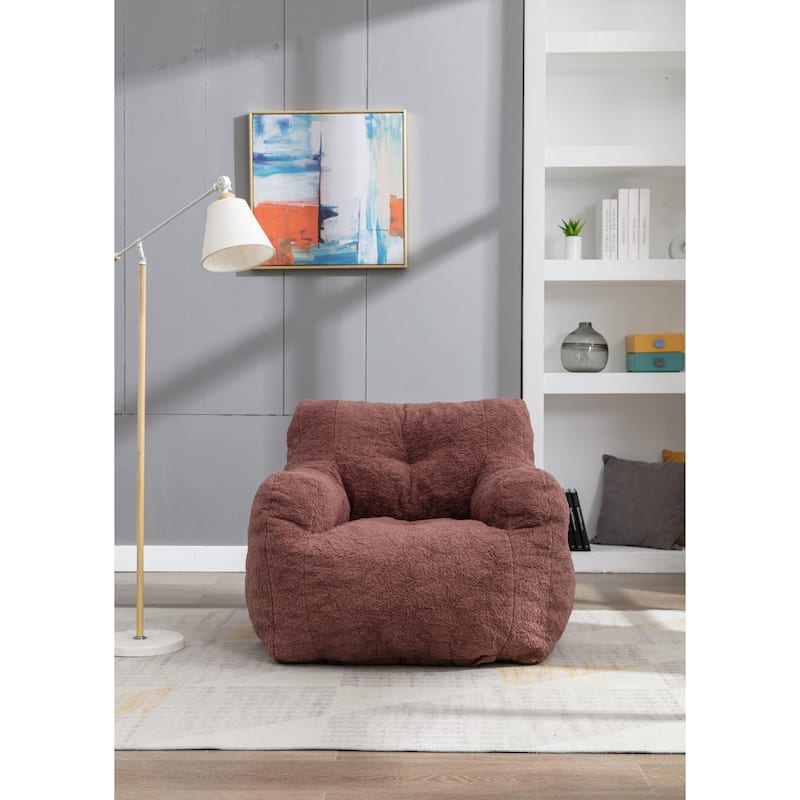 Soft Tufted Foam Bean Bag Chair With Teddy Fabric - Bean paste red