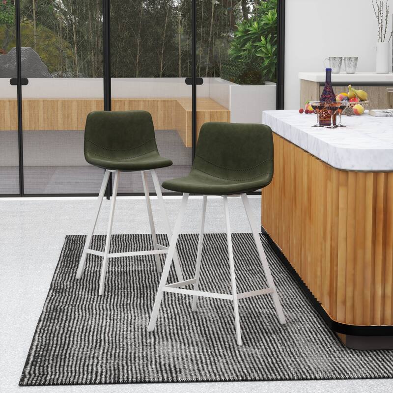 35-Inch Leather Counter Stool Padded Seat Stainless Steel Base and Footrest