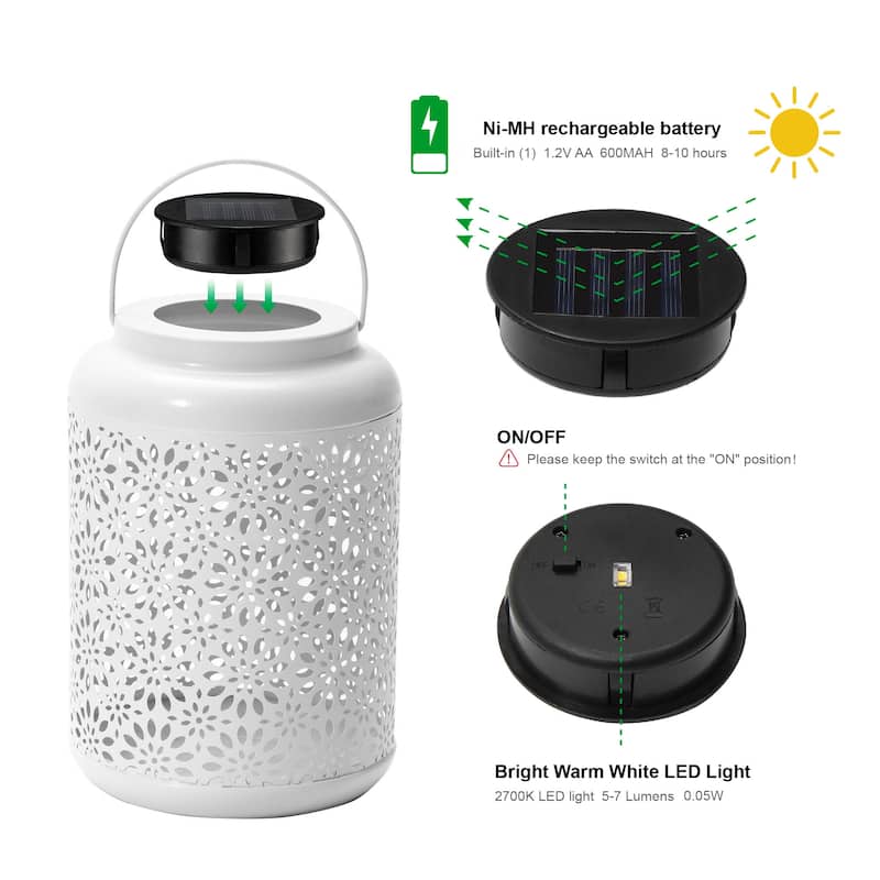 Glitzhome 8.75"H Outdoor Waterproof Metal Solar Hanging Lantern with Flower Leaves Decor