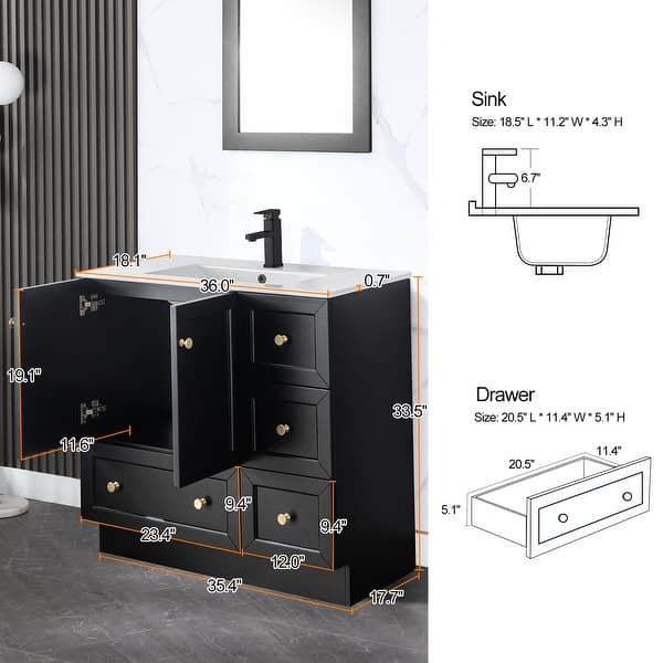 dimension image slide 4 of 6, 30" Bathroom Vanity Cabinet with Undermount Sink & Faucet