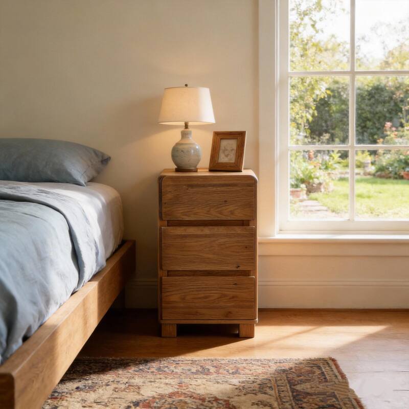 Solid Wood 3-Drawer Nightstand,Farmhouse Rectangle Bedside Table for Bedroom