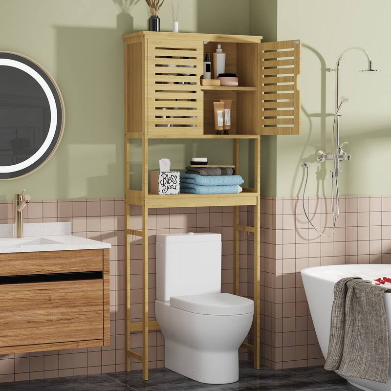 Bathroom Over The Toilet Storage Cabinet Organizer With Doors Shelves - 25" x 10" x 69"